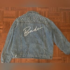 Bride Women’s Denim Blue Jean Jacket With Pearls Sz Large